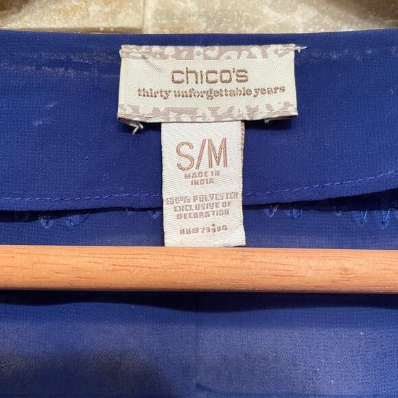 Chico’s Beaded Kaftan Top Coverup S/M | Sheer Blue Resortwear, Embellished Boho - Picture 6 of 8